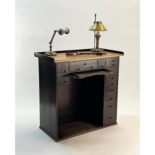 Antique Multi-Drawer Jewelers Desk/Watchmakers Work Bench by j.h. Rosberg Manufacturing Co, Chicago c.1920 For Sale - Image 9 of 12