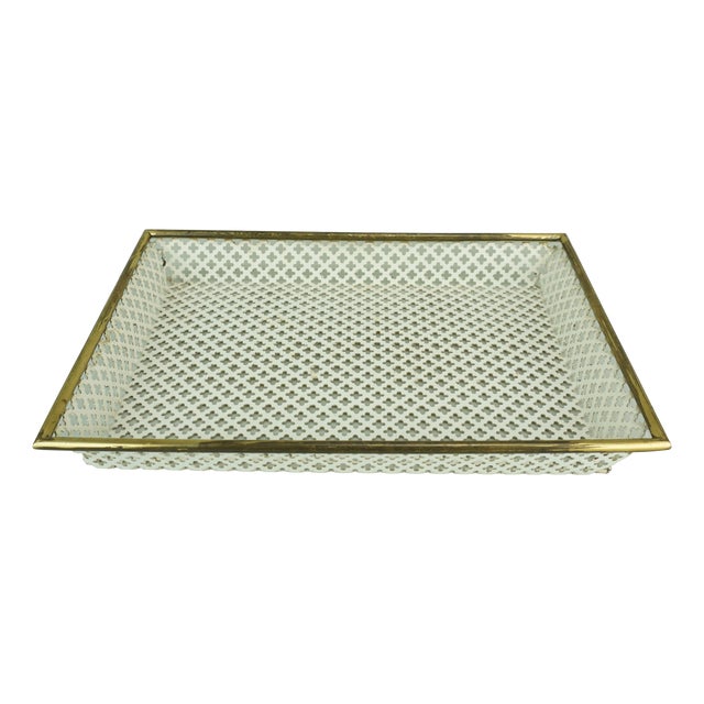 Mid-Century Modern Tray in Perforated Metal and Brass attributed to Mathieu Matégot, 1950s For Sale
