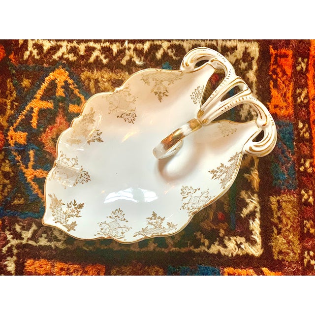 Antique German Sitzendorf, Voigt Brothers Porcelain 'Dresden style' bowl, vide poche, soap dish with ornate handle and...