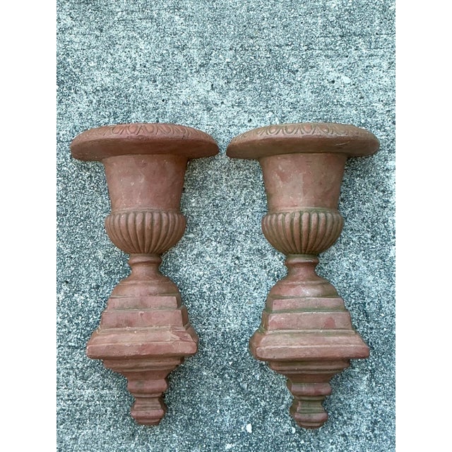 Ceramic Vintage Fluted Urn Wall Pockets - A Pair For Sale - Image 7 of 12