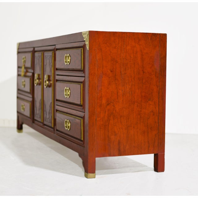 1970s Campaign Chinoiserie Credenza With Double-Ring Hardware Huntley by Thomasville For Sale In Chicago - Image 6 of 13