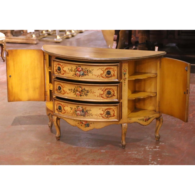 Mid 20th Century Mid-Century Italian Painted Demi-Lune Commode With Floral and Figural Panel For Sale - Image 5 of 14