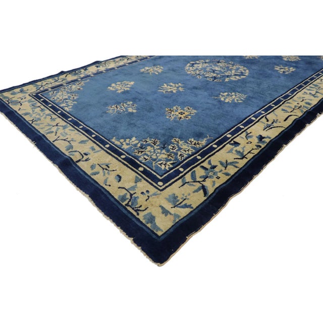 Antique Chinese Peking Rug with Romantic Chinoiserie Chic Style 04'01 x 06'09. This hand-knotted wool antique Chinese...