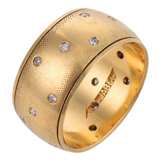 Jabel Vintage Diamond 14k Yellow Gold Cigar Band, Size 6.5 For Sale