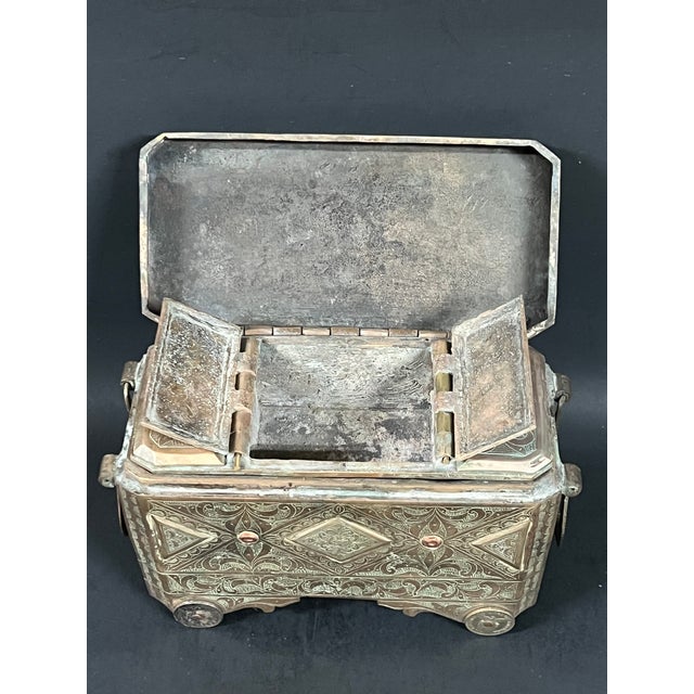 Antique Islamic Bronze Silver and Gold Inlaid Betel Nut Box (Very Heavy) For Sale - Image 9 of 17
