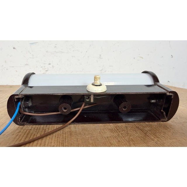Industrial Brown Bakelite Wall Light with Milk Glass Shade from Elektrosvit, 1950s For Sale - Image 11 of 12