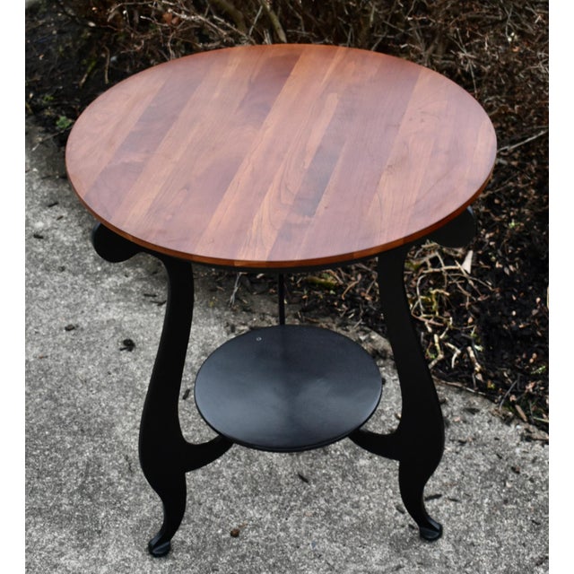 Ethan Allen Cherry Table Top End Round Black Metal Two Tier Accent Side Vintage For Sale - Image 9 of 11
