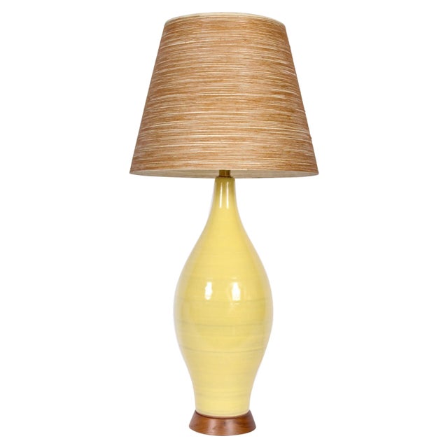 Mid 20th Century Design-Technics Style Yellow Banded Art Pottery Table Lamp For Sale - Image 9 of 9