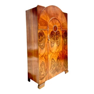 Vintage Deco Burl Wood Armoire For Sale