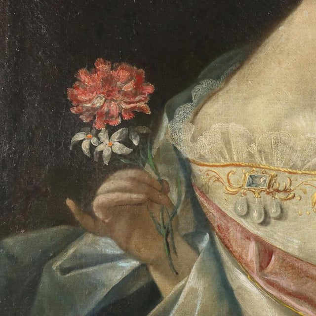 Portrait of a Lady with Flowers, Oil Painting, Framed For Sale - Image 5 of 12