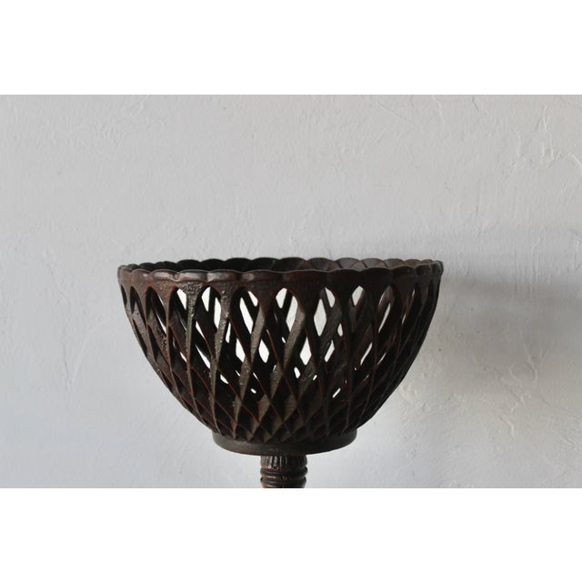 Vintage French Style Cast Iron Basket Pedestal Plant Stand. Cast iron "woven" basket, lots of patina and patina-like...
