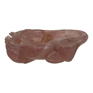 Antique Chinese Rose Quartz Lotus Leaf Carved Dish