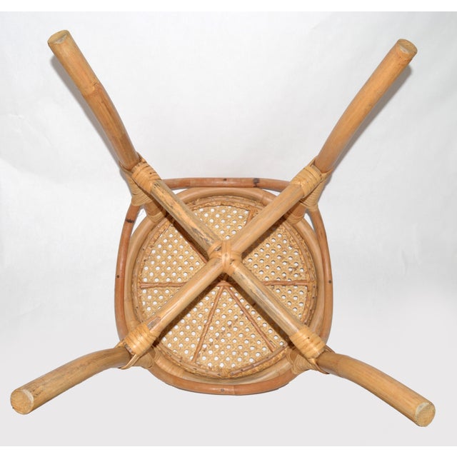 1970s Mid-Century Modern Round Handwoven Rattan Drum Side Drink Table Low Stool For Sale - Image 11 of 12