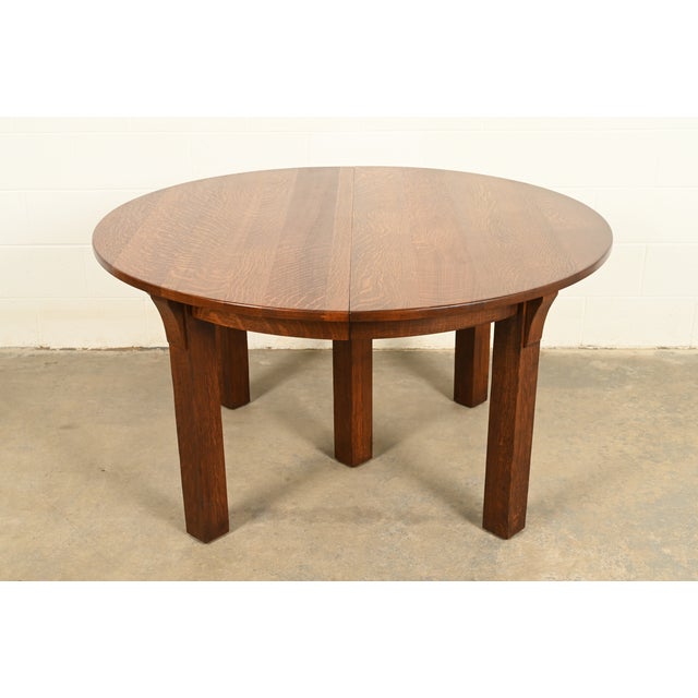 Limbert Antique Mission Oak Arts & Crafts Five-Leg Extension Dining Table, Newly Refinished For Sale - Image 15 of 15