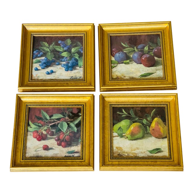 4 Still Life Painting Gold Framed For Sale