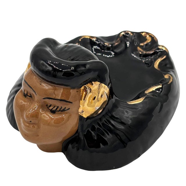 Rare California pottery ceramic Hula Girl Ashtray by Kaye of Hollywood/Katherine Schueftan. The ashtray features a female...