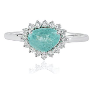 18k Gold 1.09ct Pear Cut Paraiba Tourmaline Diamond Halo Cluster Ring Size 4 For Sale