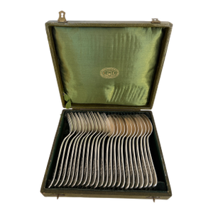 Antique Orfevrerie Christofle "Canaux Laurier" Monogramed Cutlery Set of 24 - 12 Dinner Knife and 12 Fork - 8" Long