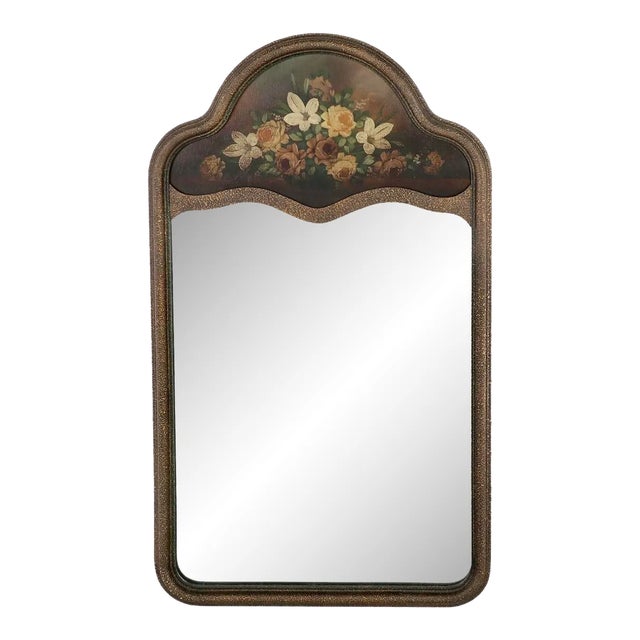 Early 1900s Giltwood and Floral Hand Painted Mirror For Sale