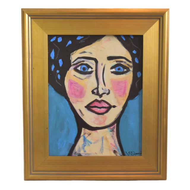 2020s Contemporary Modern Woman Portrait Painting Including the Antiqued Gold Wood Frame For Sale - Image 5 of 5