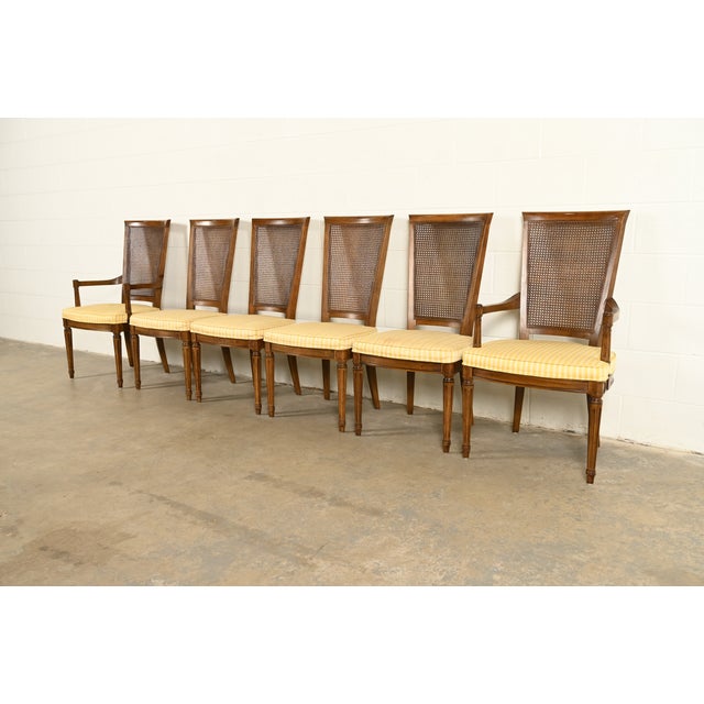 Henredon French Regency Louis XVI Carved Walnut Cane Back Side Chairs or Dining Chairs, Pair For Sale - Image 15 of 16
