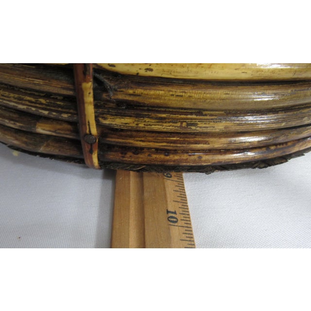 Burnt Umber Rustic Vintage Rattan Bent Handle Basket For Sale - Image 8 of 11
