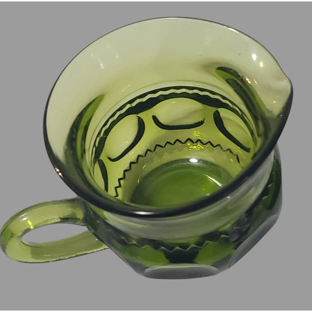 Vintage Green Indiana Glass Thumbprint Creamer & Sugar Set- 2 Pieces For Sale - Image 6 of 8