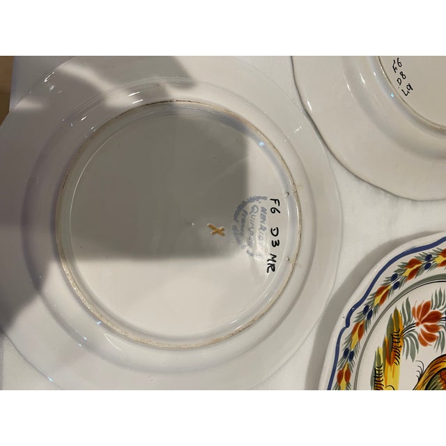 1990s Henriot Quimper Ceramic Plates With French Artisan Pottery Markings - Set of 8 For Sale - Image 11 of 12