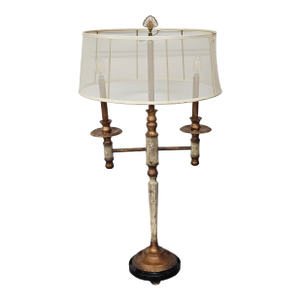 Late 20th Century John Richard Metal Silver and Gold Painted Two Light Candelabra Table Lamp