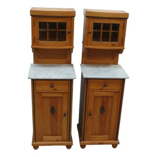 Biedermeier Nightstands with Marble Tops, Germany, 1880s, Set of 2 For Sale