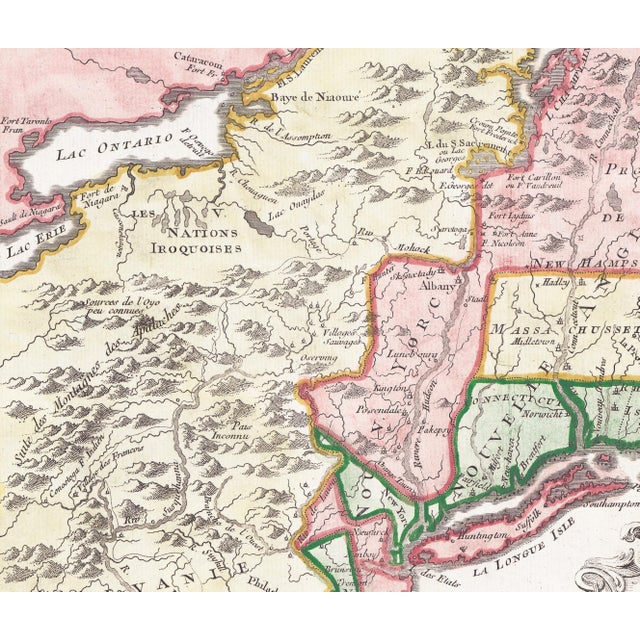 Realism 1757 Bellin Map "Carte De La Nouvelle Angleterre Nouvelle Yorck Et Pensilvanie" (New England, New York, Pennsylvania) For Sale - Image 3 of 6