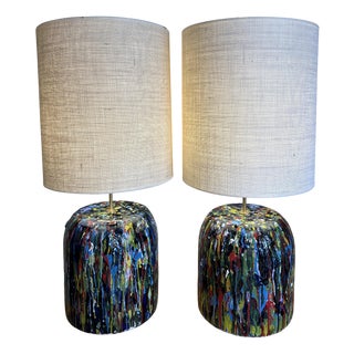Painted Ceramic Lamp Bases, 1980s, Set of 2 For Sale