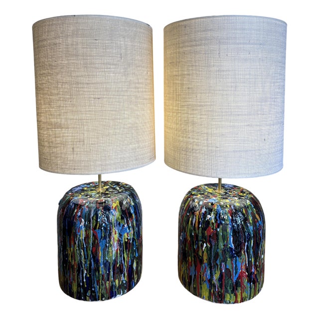 Painted Ceramic Lamp Bases, 1980s, Set of 2 For Sale