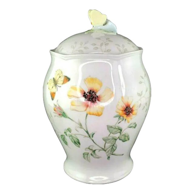 2000s Medium Lenox Butterfly Meadows Canister Cookie Jar For Sale