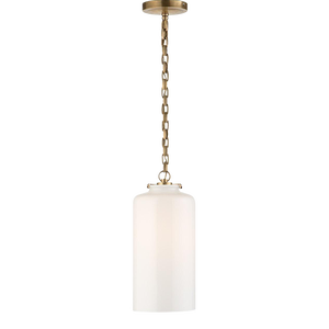 Thomas O'Brien for Visual Comfort Signature Katie Cylinder Pendant in Hand-Rubbed Antique Brass with White Glass