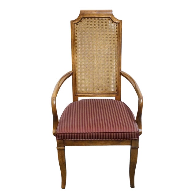 DREXEL HERITAGE Solid Pecan Italian Style Cane Back Dining Arm Chair 41.25" High 22" Wide 24" Deep Seat: 18" High Arm:...