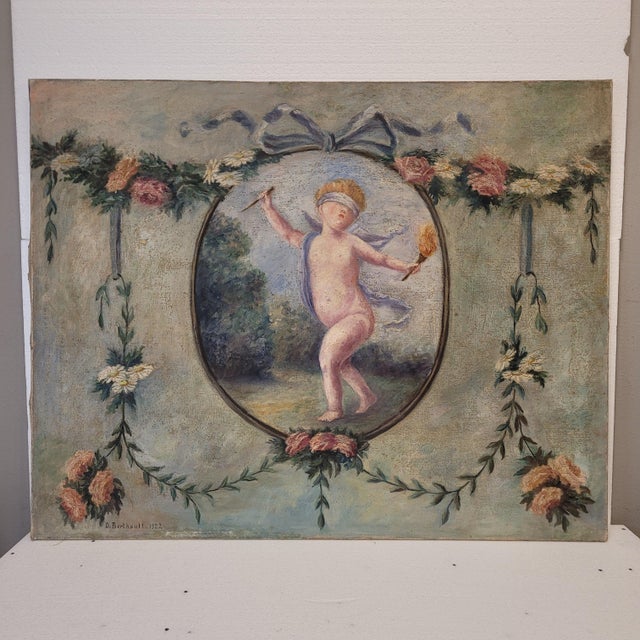 D. Berthault, Cherubs, France, 1922, Oil on Canvas, Set of 2 For Sale - Image 6 of 18