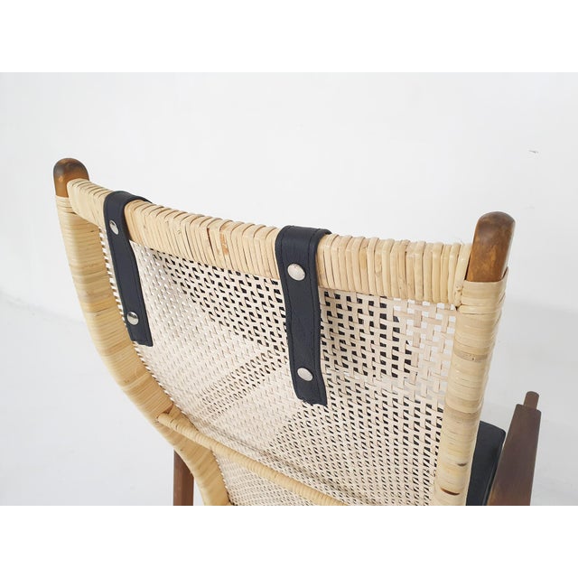 Rattan and Leather High-Back Lounge Chair by P. J. Muntendam for Gebrüder Jonkers, Netherlands, 1950s For Sale - Image 9 of 11