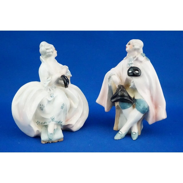 Rococo 20th Century Stoneware Ceramic Couple of Lady and Dandy with Venetian Masks by Guido Cacciapuoti, Italy, Set of 2 For Sale - Image 3 of 18