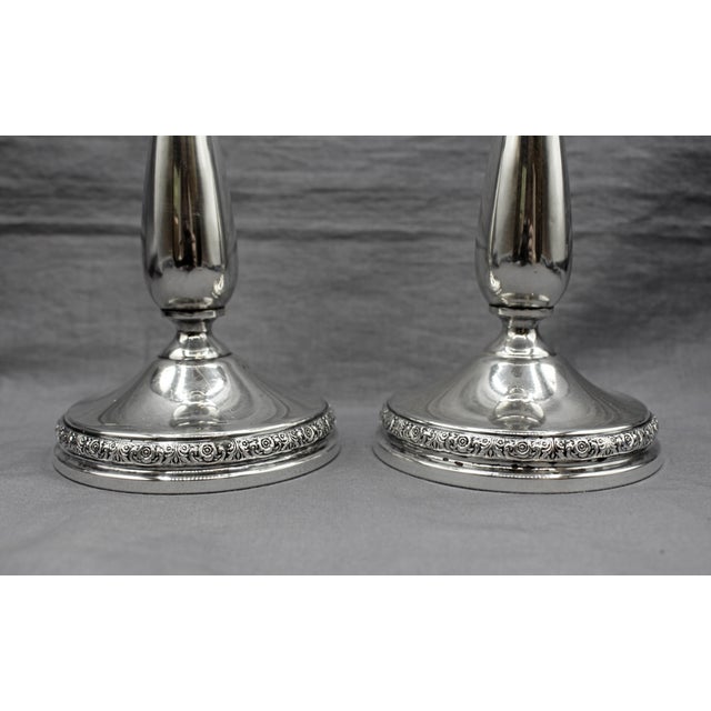 Mid-Century Modern Pair of 7.5" Sterling Silver Weighted Prelude Candlesticks by International For Sale - Image 3 of 7
