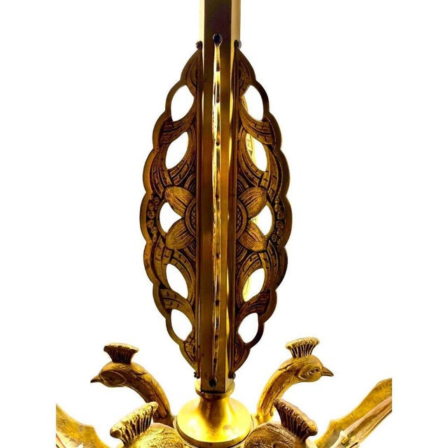 Art Deco Bronze Chandelier Details with 5 Glass Shades, 1930s For Sale - Image 18 of 18