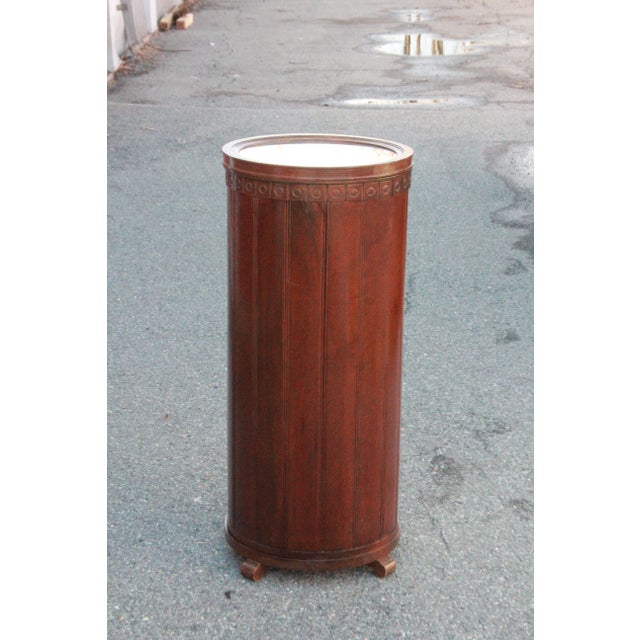 Mid 20th Century Vintage Art Deco Column Style Hand Carved Hidden Bar Cabinet With Serving Tray on Top For Sale - Image 4 of 9