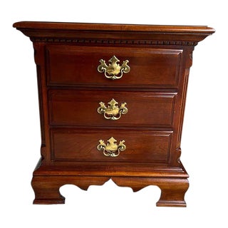 Late 20th Century Lexington Furniture Chippendale Style Solid Cherry 3 Drawer Nightstand. For Sale