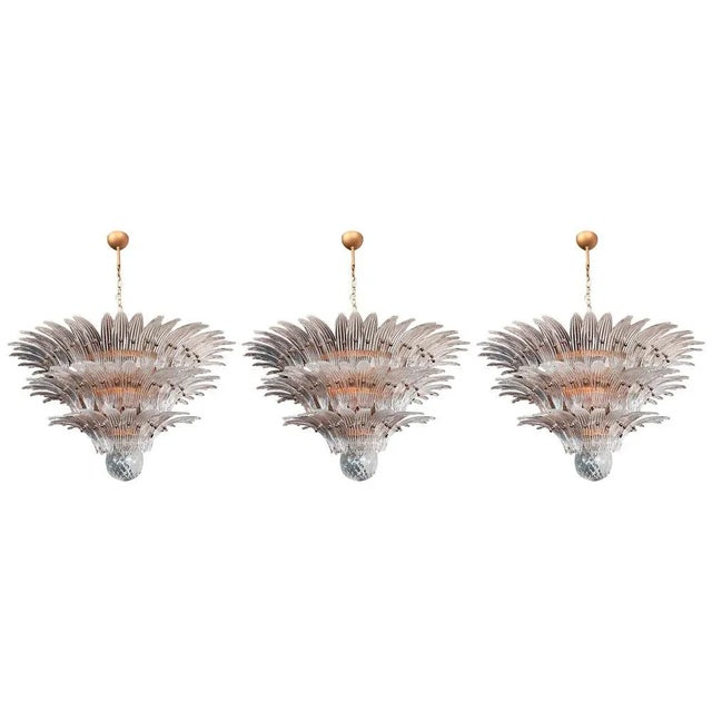 Beautiful ceiling light - three levels, 104 transparent glasses. The chandelier is made up of 104 Murano transparent...