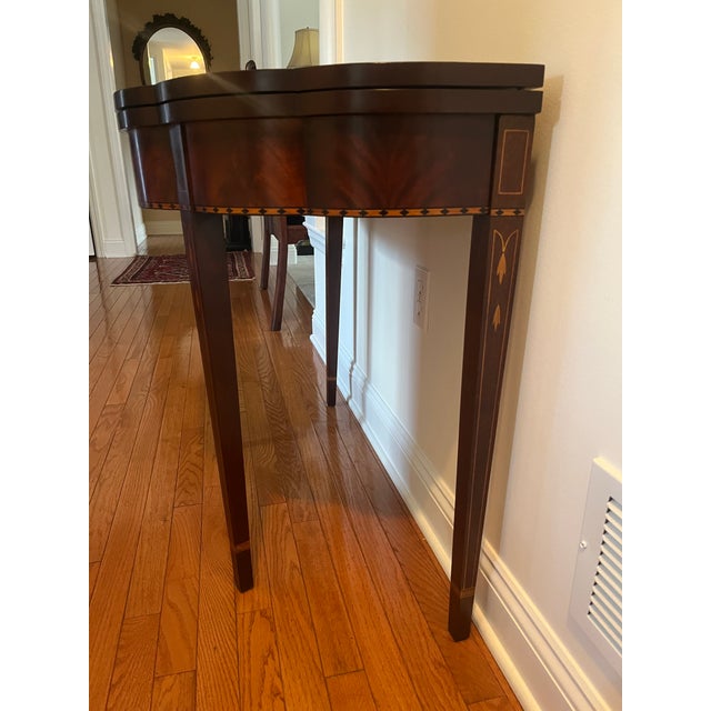 Traditional Henkel Harris Federal Style Mahogany Inlaid Flip Top Game Table For Sale - Image 3 of 12