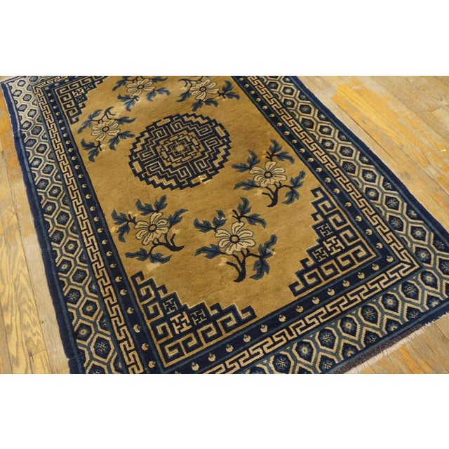 1920s 1920s Tan Camel Medallion Traditional Antique Chinese Baotou Carpet 4' X 6'2'' Knotted Wool Rug For Sale - Image 5 of 9
