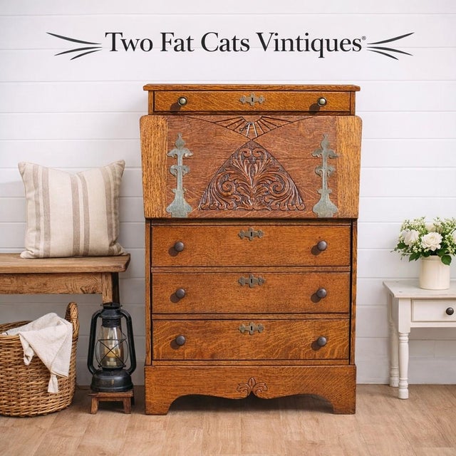 Antique Oak Slant-top Desk | Governor’s Desk | Bureau Desk | Secretary Desk This Antique Oak Secretary Desk is a...