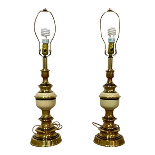 Pair of Vintage Stiffel Hollywood Regency Style Brass Table Lamps For Sale