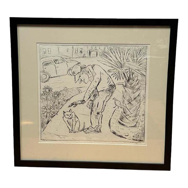 "Reluctant Cat" Satirical Drawing by John Marx For Sale