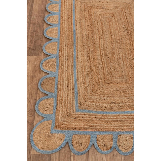 Modern Scallop Jute Classic Blue Hand Made Rug - 2.6'x6' For Sale - Image 3 of 10